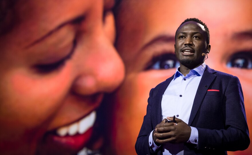 Chris Ategaka speaks at the TED conference in Vancouver this week.