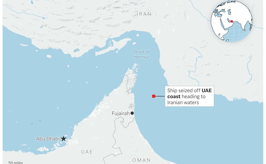 Map showing where a vessel was seized off the UAE coast.