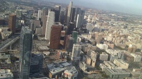 A helicopter view of Downtown Los Angeles.