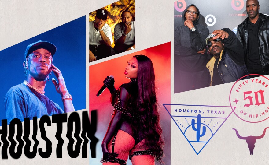 Travis Scott, UGK, Megan Thee Stallion and Geto Boys. Collage by Jackie Lay / NPR.