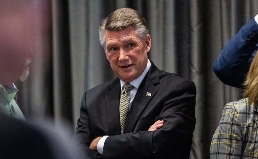 Mark Harris, Republican candidate in North Carolina's 9th Congressional race, talks during a recess in testimony during the second day of a North Carolina State Board of Elections hearing.