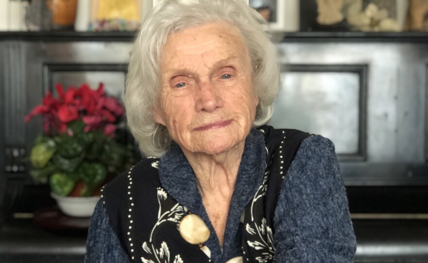 Auschwitz survivor Alina Dabrowska, 96, shows her Auschwitz prisoner number tattoo at her home in Warsaw. She was sent to Auschwitz after she was caught by the Nazis helping the Allied forces in German-occupied Poland during World War II.