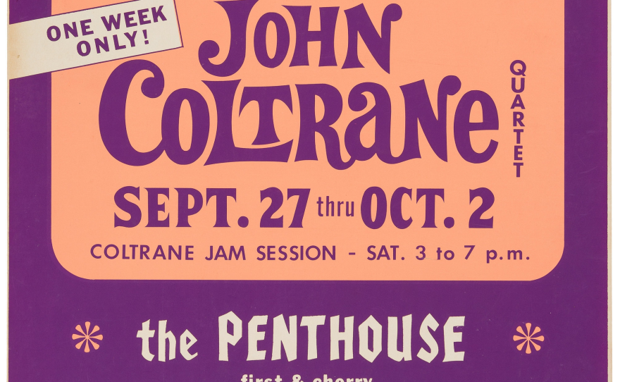 A poster advertising Coltrane's run of performances during which <em>A Love Supreme: Live in Seattle</em> was recorded.