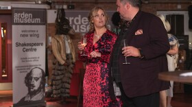 Jo Joyner as Lu Shakespeare and Mark Benton as Frank Hathaway in a scene from SHAKESPEARE & HATHAWAY-PRIVATE INVESTIGATORS "Thy Fury Spent."
