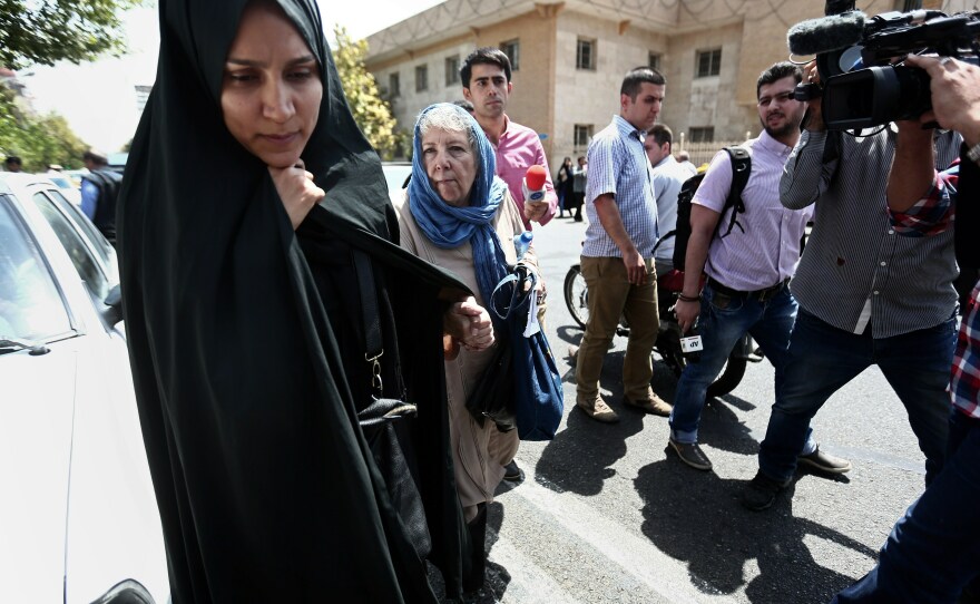 Yeganeh leaves the Revolutionary Court after a hearing on August 10, 2015 for her husband in the capital Tehran.