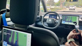 An inside view of a driverless Ojai Waymo vehicle shows the car navigating the roads around Balboa Park, Aug. 20, 2026.