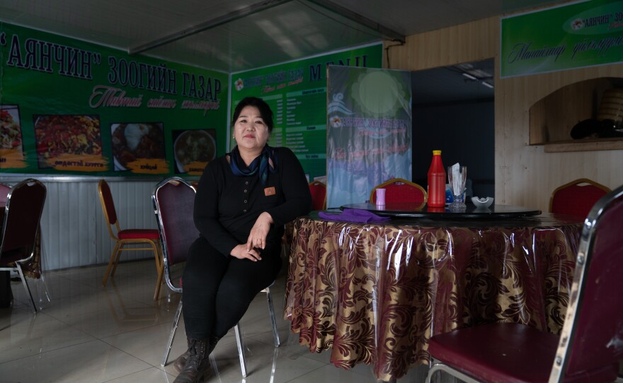 Batdelger Genden, 53, at her recently opened restaurant in Tsagaan Khad. She calls this region "Mongolia's Korea," saying, "This is like the promised land for the Mongolian unemployed, for those who want to make money for honest work."