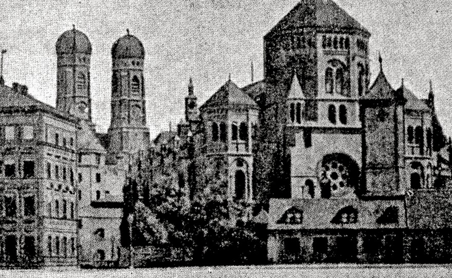 This image from Mordechai Bernstein's "In the Labyrinth of Times" exhibit shows the Munich synagogue on the eve of its destruction in June 1938.