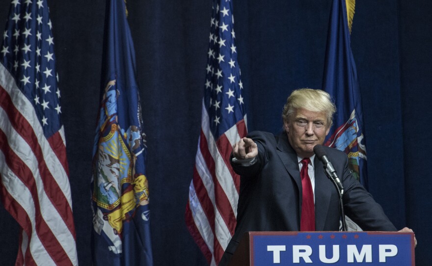 Donald Trump speaks at a campaign rally April 6 in Bethpage, N.Y. While New York was key for Trump in racking up delegates, there aren't many contests remaining and he is still short of a majority.