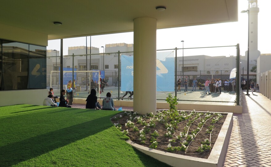 Children play at the Park View Villas compound in Doha. It was built as a residence facility for dignitaries at the 2022 FIFA World Cup, but since August, it has served as a temporary home to thousands of Afghan evacuees.