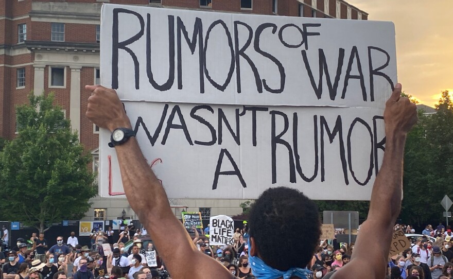 Protests continue at the Robert E. Lee Monument along Monument Avenue on June 3.