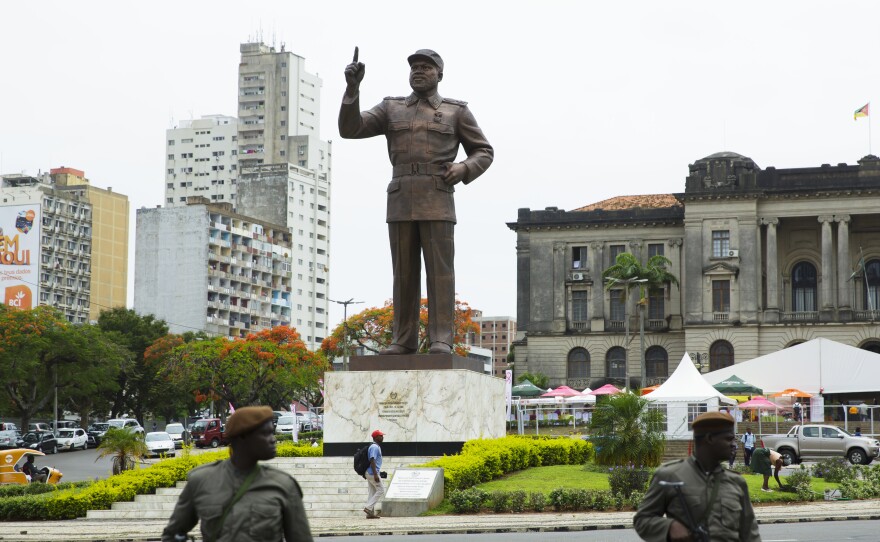 A statue of Mozambique's first president, Samora Machel, at a city square in the capital Maputo. The monument is one of many similar statues built throughout Africa by North Korean workers. The United Nations on Wednesday banned the export of North Korean monuments, saying the government was earning hard currency that could be used to advance its nuclear program.