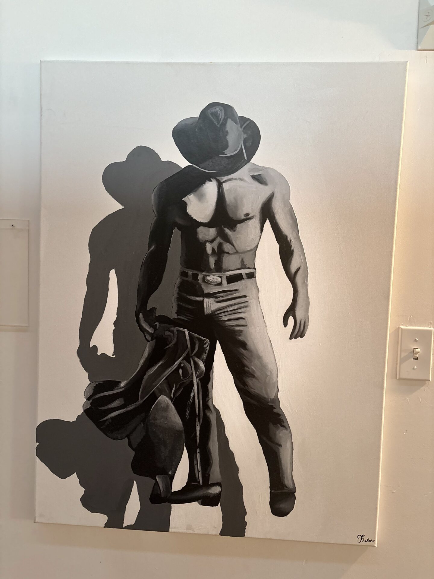 A painting by Fredo Gillis titled 'Save a Horse' for his solo art show in San Diego Made Factory on Sept. 28, 2025.