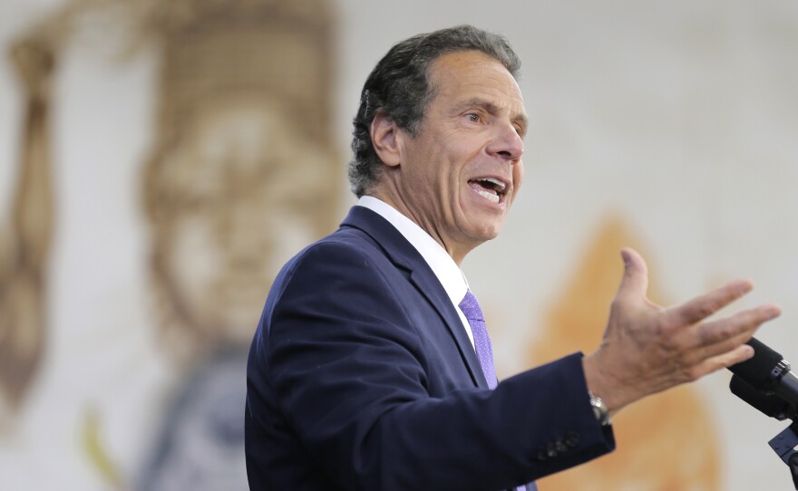 New York Gov. Andrew Cuomo, shown here speaking at an event last month, has described the NRA's lawsuit against him as "frivolous."