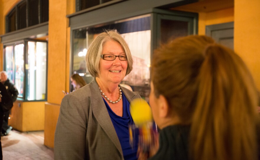 San Diego City Council President Sherri Lightner outside the Balboa Theatre after Mayor Kevin Faulconer's State of the City address, Jan. 14, 2015.