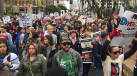 Demonstrators head toward the San Diego County Administration Center during the San Diego Women's March, Jan. 21, 2017. 