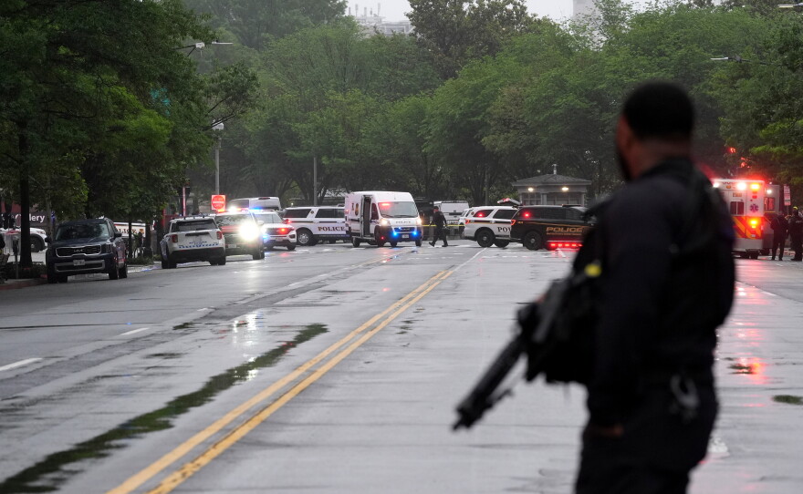 Police and members of the Secret Service block streets around the White House, Saturday, May 23, 2026, in Washington, D.C.