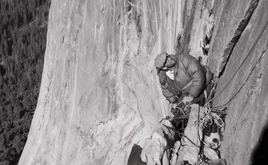 Royal Robbins climbs El Capitan's North American Wall in Yosemite National Park in 1964. Robbins is a climbing purist whose ideas helped shape the sport.