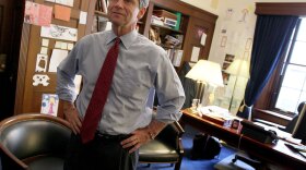 Rep. Joe Sestak (D-PA) speaks with members of his staff Wednesday in his office on Capitol Hill. Sestak, a retired Navy admiral, defeated five-term Sen. Arlen Specter in Pennsylvania's Democratic primary Tuesday.
