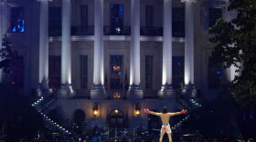 Diego Lopes celebrates during a featherweight bout against Steve Garcia during UFC Freedom 250 on the South Lawn of the White House, Sunday, June 14, 2026, in Washington.