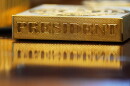 A gold-colored item embossed with the word "President" sits on the Resolute desk in the Oval Office of the White House on Nov. 10, 2025.