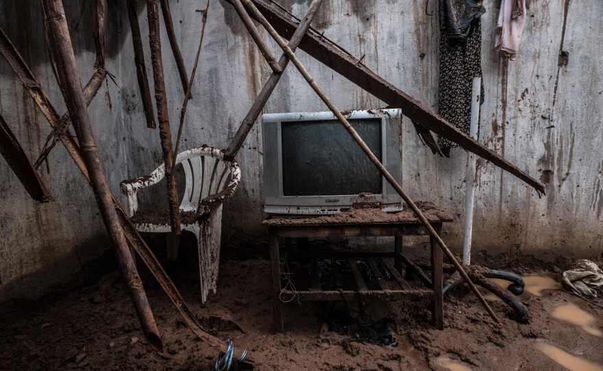 A TV is still standing — but probably not working — in the cyclone-damaged home of Tamazina Carlos in Macomia.