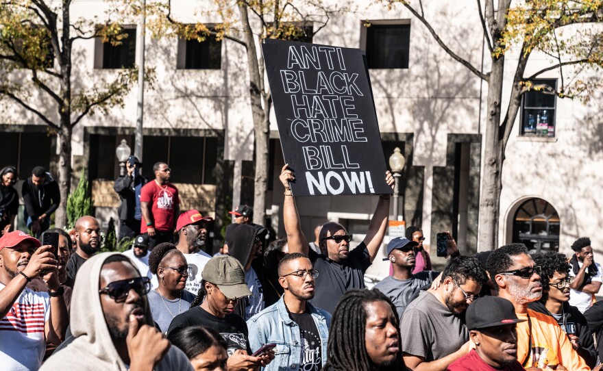 Rally 4 Reparations attendees listen to Dr. Kaba Kamene deliver his speech.