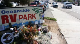 A memorial for Logan Lipton has been set up on Coast Highway in Oceanside, Dec. 1, 2015. 