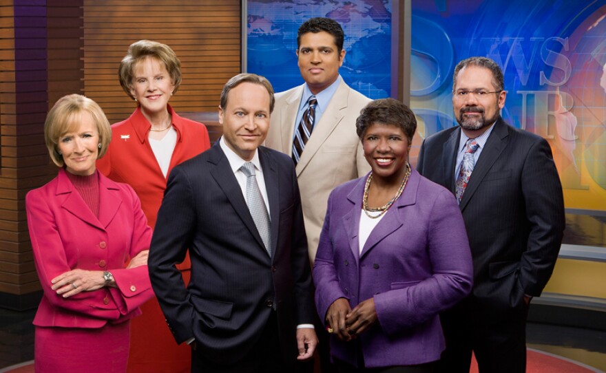 Pictured L to R: Judy Woodruff, Margaret Warner, Jeffrey Brown, Hari Sreenivasan, Gwen Ifill and Ray Suarez.
