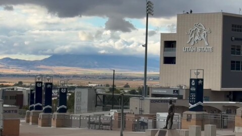 The city of Logan, Utah, a college and dairy farming town, is seen from the hillside on the Utah State University campus, Wednesday, April 22, 2026.