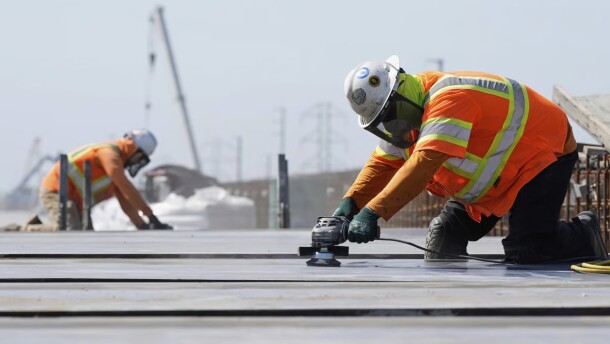 Ironworkers with the California High-Speed Rail Authority work on the Hanford Viaduct, Tuesday, April 15, 2025, in Kings County, Calif.