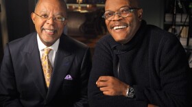 Henry Louis Gates, Jr. (l) and Samuel L. Jackson (r) during the filming of FINDING YOUR ROOTS.
