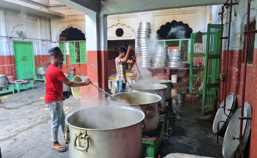 A kitchen and bakery in the student dining hall on the campus of the Darul Uloom seminary in Deoband, India.
