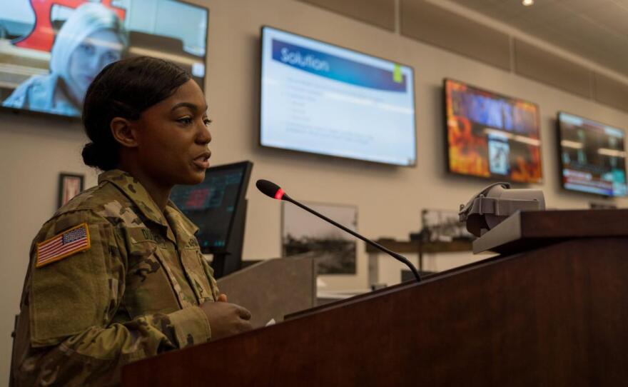 Staff Sgt. Shameka Dudley, a Fort Bragg linguist, pitched her idea at the 18th Airborne Corps "Dragons Lair" event. She proposed using virtual reality to get soldiers to be proactive when they see sexual harassment or abuse.