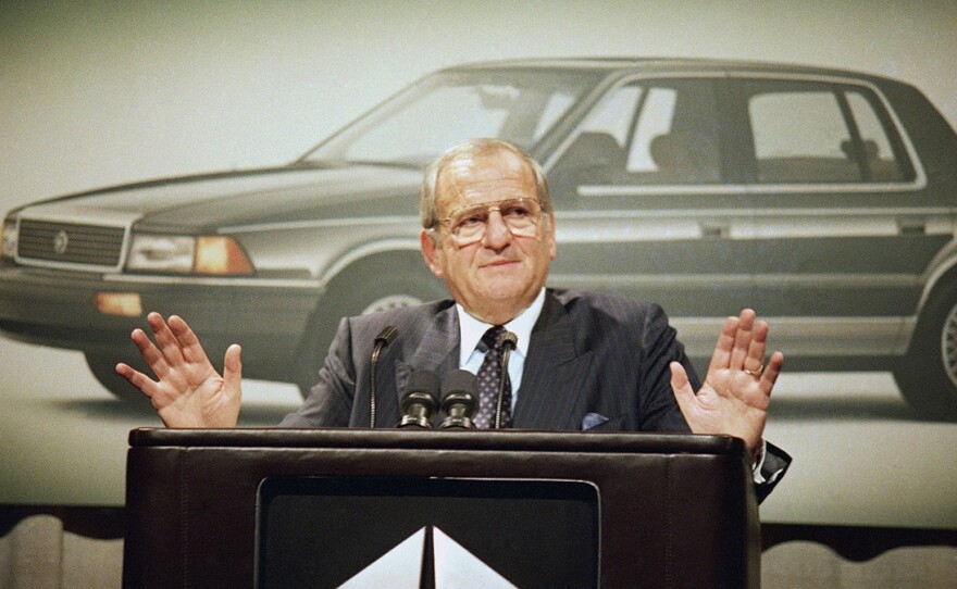 Lee Iacocca, pictured in February 1989, died Tuesday at the age of 94. Under his leadership he brought Chrysler back from the brink of bankruptcy. He is also considered the father of the Mustang, which he helped develop during his stint at Ford.