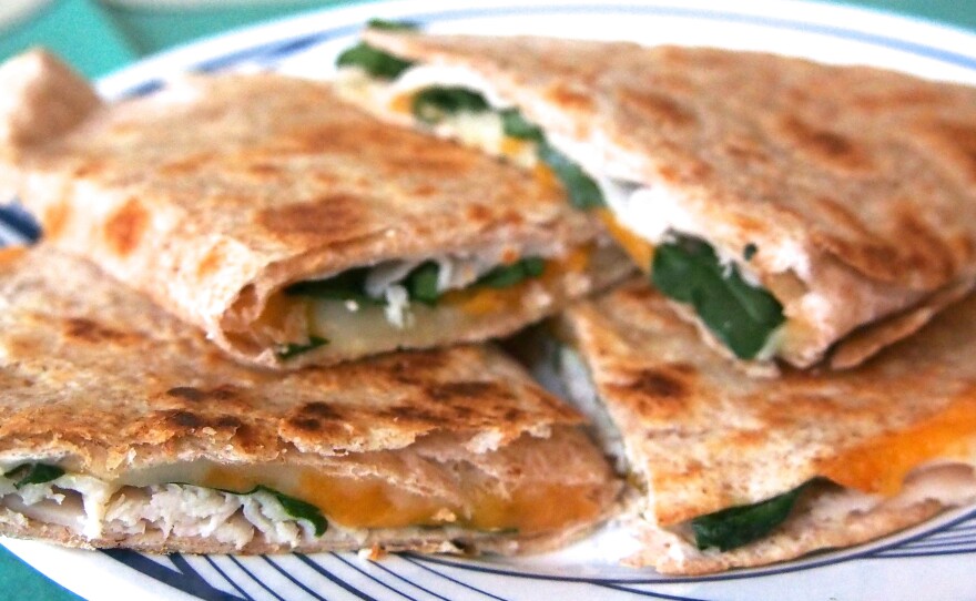 Emily Hu whipped up these chicken and spinach quesadillas after moving into a dorm suite that had an actual — albeit tiny — kitchen.