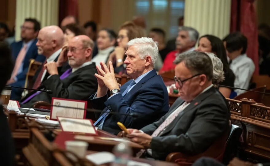 State Sen. Tom Umberg in the Senate chambers of the state Capitol on Dec. 5, 2022.