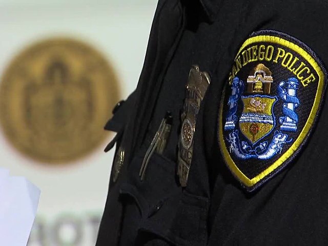 The San Diego Police Department seal is seen on an officer's uniform in this undated photo.
