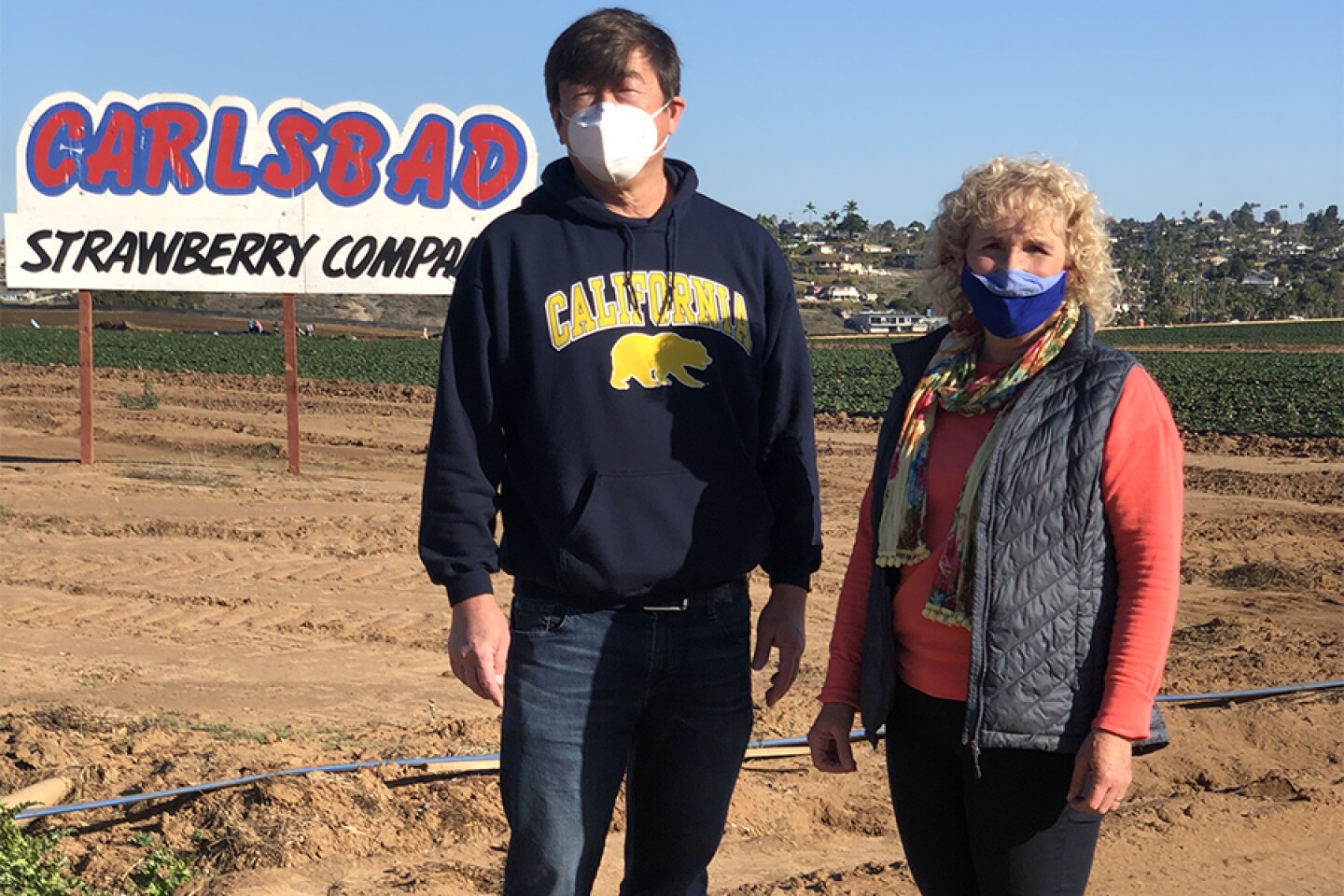 Host Nan Sterman (right) and J Ukegawa in field at Carlsbad Strawberry Company. On this episode, Nan revisits growers featured in past episodes, and meet some new ones, all of whom have dramatically shifted their business models to survive, and perhaps thrive, during the pandemic.