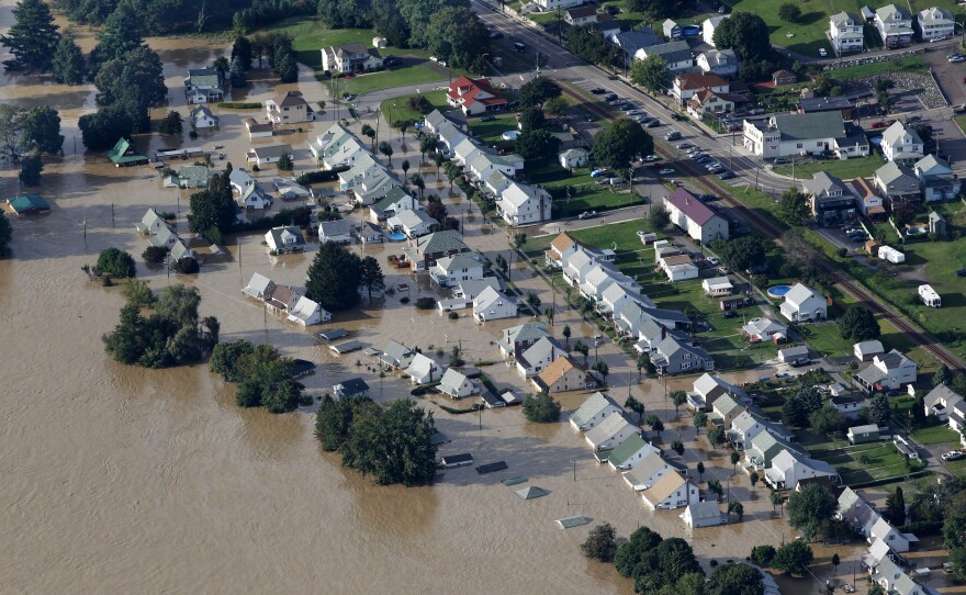 A neighborhood near Wilkes-Barre, Pa., is flooded in September 2011, after heavy rain caused the Susquehanna River to rise dramatically.