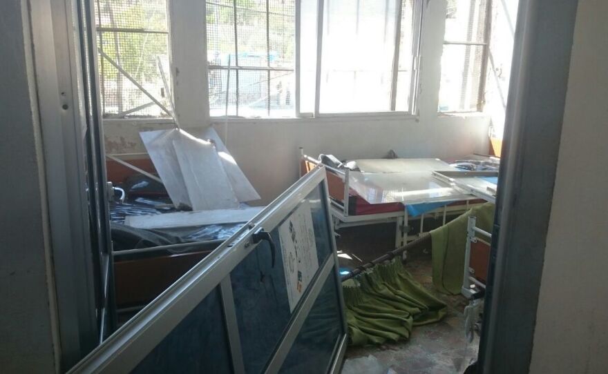An image from inside the damaged hospital in Idlib. Save the Children says hospital staff delivered more than 10 babies a day last month.