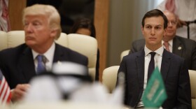 White House senior adviser Jared Kushner, right, looks on during a meeting between U.S. President Donald Trump, left, and leaders at the Gulf Cooperation Council Summit, at the King Abdulaziz Conference Center, Sunday, May 21, 2017, in Riyadh, Saudi Arabia.