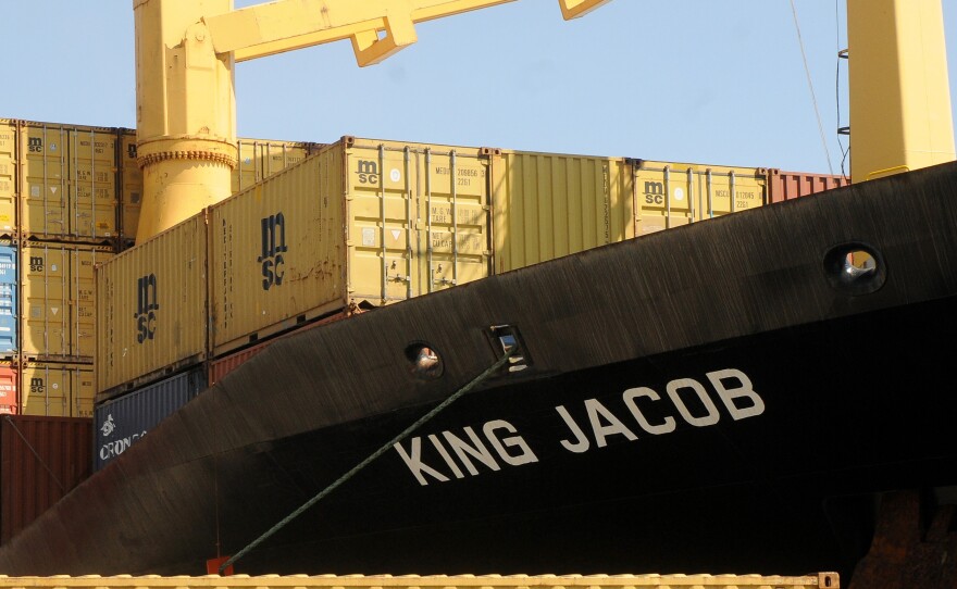 The King Jacob, a Portuguese-flagged cargo vessel (shown here on April 15 in Palermo harbor), was the first ship to arrive near the migrant boat carrying more than 800 people that sank off the Libyan coast over the weekend.