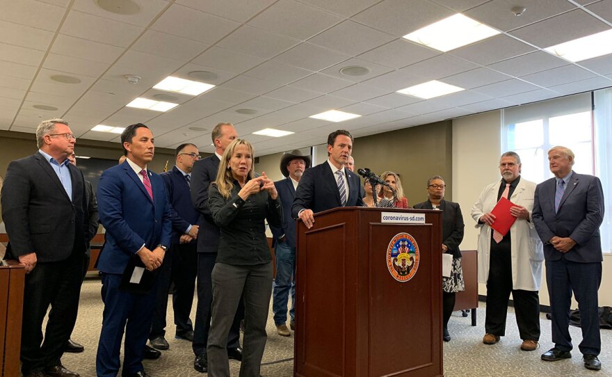 County Supervisor Nathan Fletcher updates the public regarding new developments in the coronavirus pandemic, March 12, 2020.