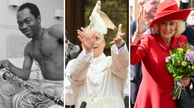 From left: Fela, Pope Leo and friend, Queen Camilla.