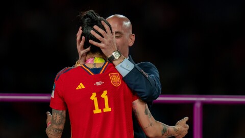 Royal Spanish Football Federation President Luis Rubiales is being criticized for kissing Spanish player Jennifer Hermoso on the mouth during the medal ceremony following Spain's victory in the final of the Women's World Cup on Sunday in Sydney.
