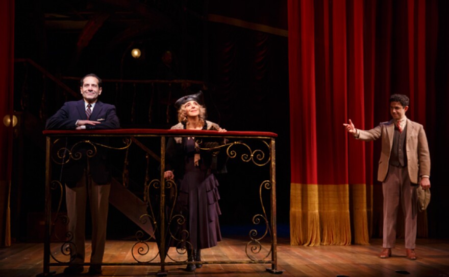 Tony Shalhoub (Moss Hart), Andrea Martin (Aunt Kate) and Santino Fontana (Moss Hart) in a scene from Lincoln Center Theater's production of "Act One," a play written and directed by James Lapine from the autobiography by Moss Hart, at the Vivian Beaumont Theater (150 West 65 Street).