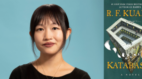 Author R.F. Kuang is shown next to the cover of "Katabasis."