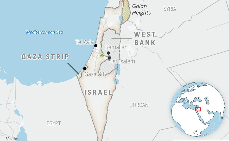 This is a locator map of Israel and the Palestinian Territories.