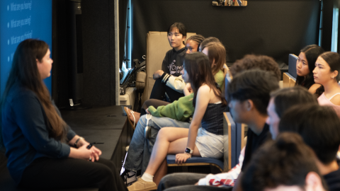 Students inside the Mobile Museum of Tolerance listen to presenter Ewa Geisler on April 23, 2026, at Westview High School.